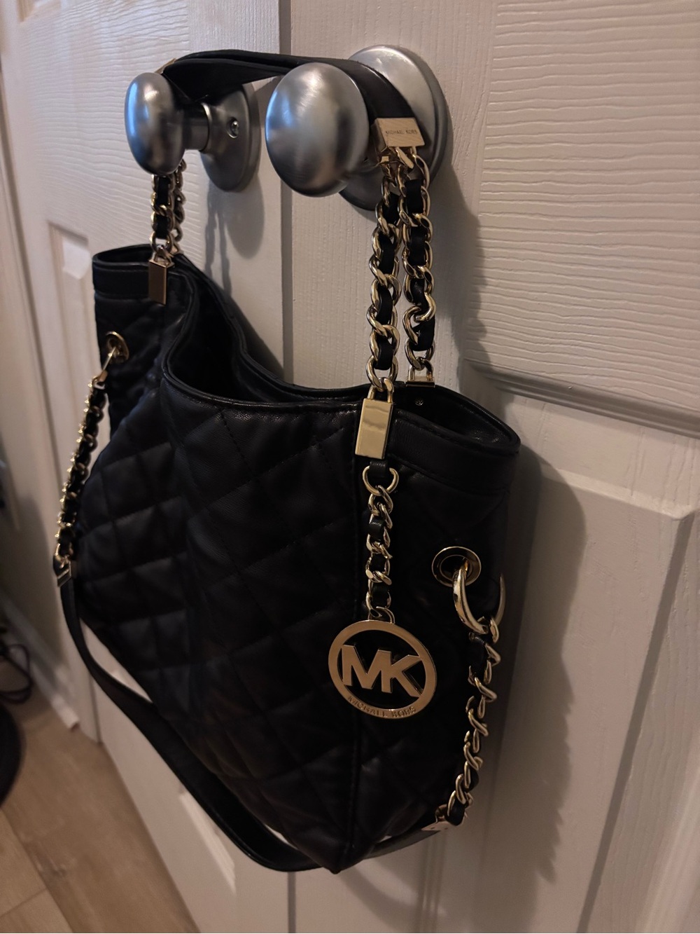 Michael Kors Black Quilted Shoulder Bag with Gold Hardware